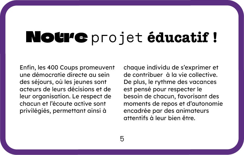 Brochure 400 coups colonie de vacances