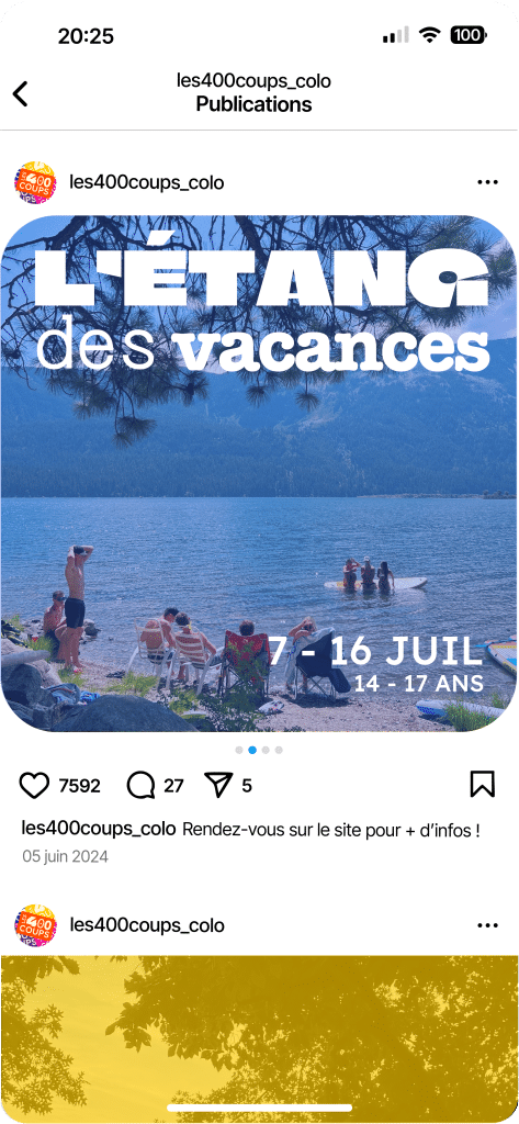 Post instagram colonie de vacances