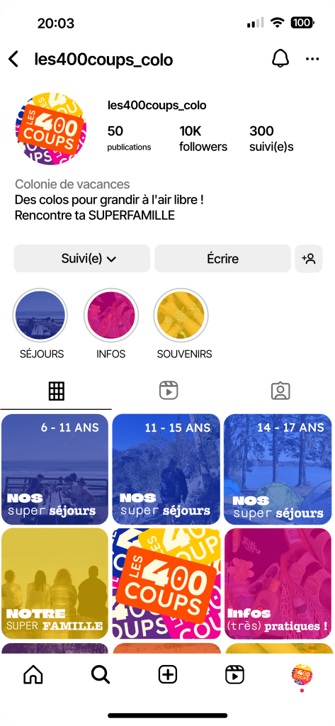 Compte instagram colonie de vacances