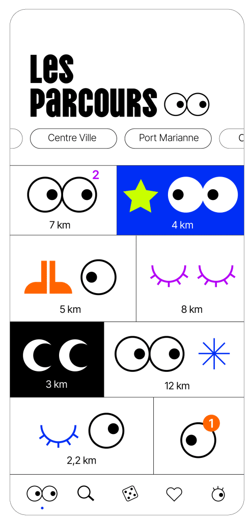 interface coup d'oeil, les parcours